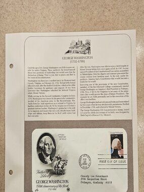 RARE COLLECTIBLE USPS 1ST DAY ISSUE COVER GEORGE WASHINGTON FATHER LIBERTY STAMP